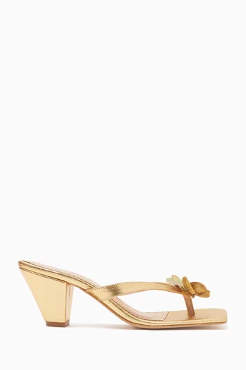 Fleur 55 Thong Mules in Metallic Leather