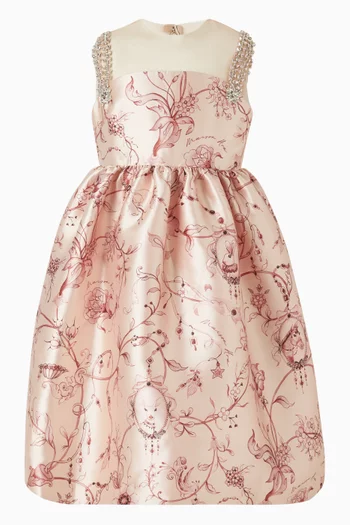 Bejeweled Printed Dress in Mikado