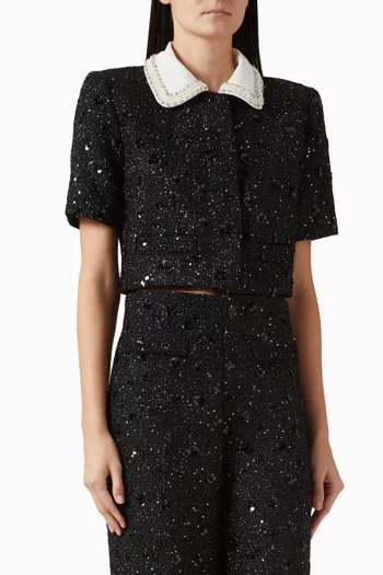 جاكيت بينيلي مطرز بالترتر تويد