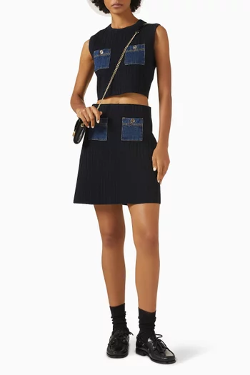 Isolda Mini Skirt in Knit & Denim