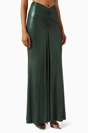 Ruched Maxi Skirt in Coated-jersey