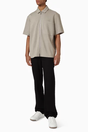 قميص بنمط جاكيت من نسيج مزدوج مزيج قطن