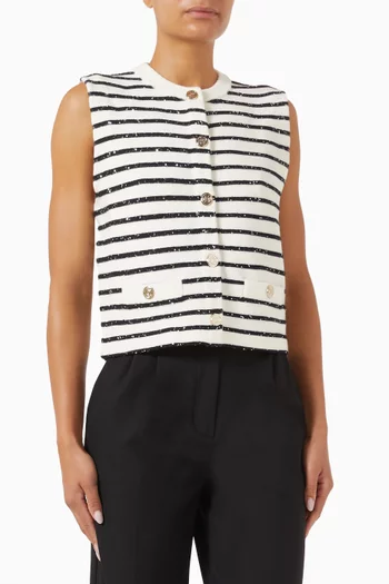 Leli Sequin-embellished Striped Top in Wool-blend