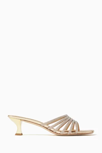 Haisley 50 Crystal-embellished Mule Sandals in Metallic Leather
