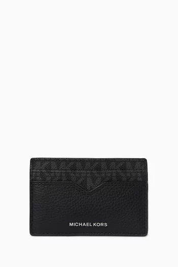 Money Clip Card Case in Leather & Logo Canvas