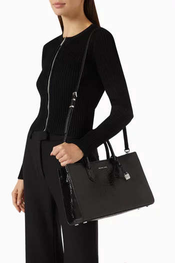 Medium Scarlett Satchel Bag in Snake-embossed Leather