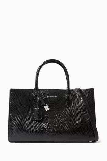 Medium Scarlett Satchel Bag in Snake-embossed Leather
