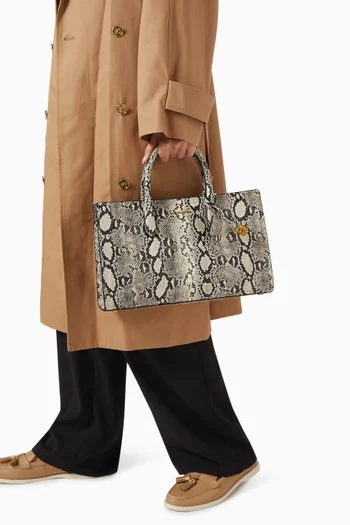 Medium Scarlett Satchel Bag in Snake-embossed Leather