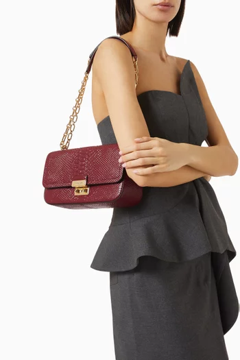Large Tribeca Shoulder Bag in Snake-embossed Leather