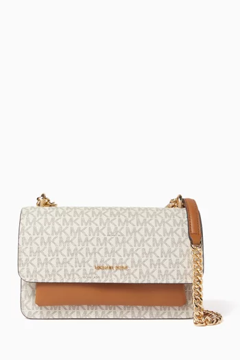 Large Claire Shoulder Bag in Signature Logo Canvas