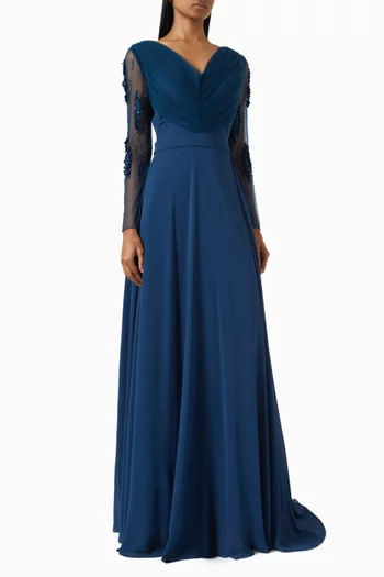 Embroidered Gown in Chiffon