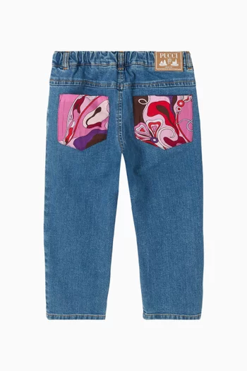 بنطال جينز بقصة ساق مستقيمة ونقشة تجريدية قطن