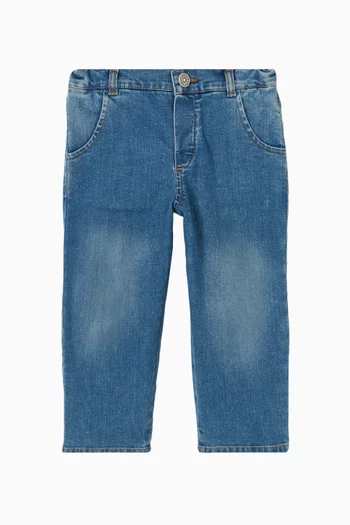 بنطال جينز بقصة ساق مستقيمة ونقشة تجريدية قطن