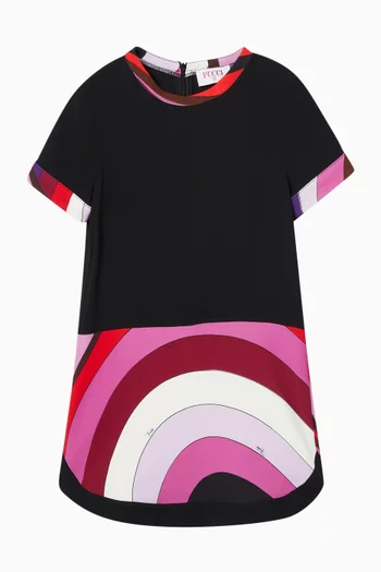 فستان بطبعة تجريدية حرير تويل