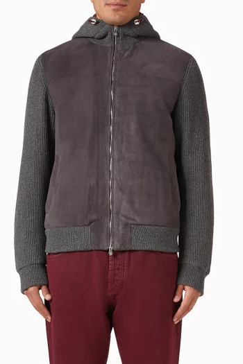 Zip-up Bomber Jacket in Suede