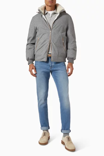 Hooded Down Jacket in Wool