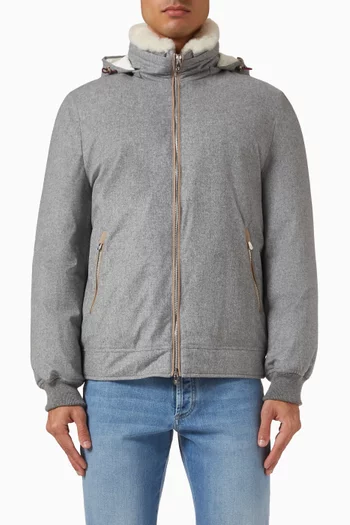 Hooded Down Jacket in Wool