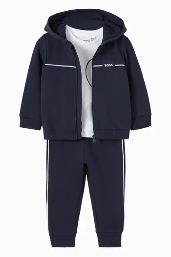 طقم بدلة رياضية بشعار الماركة قطن، 3 قطع