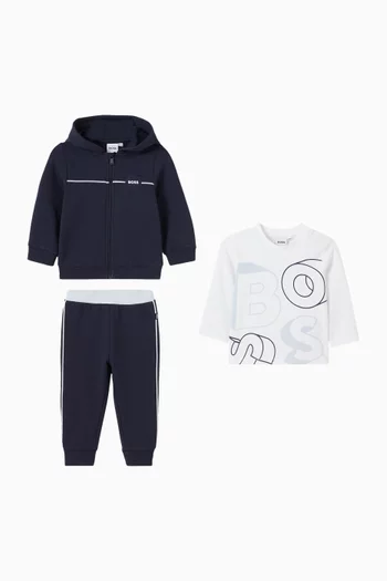 طقم بدلة رياضية بشعار الماركة قطن، 3 قطع