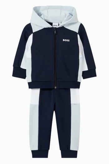 كنزة مزيج قطن بغطاء رأس وشعار الماركة وسحاب