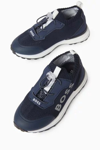 JB SOCKS SNEAKERS IN KNIT AND FAUX LEATHER. BRANDED PRINT ON QUARTER, ON RIBBON BACK AND ON TONGUE. CLOSURE BY ELASTIC LACE.:Navy:27|218558652