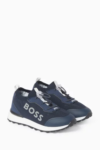 JB SOCKS SNEAKERS IN KNIT AND FAUX LEATHER. BRANDED PRINT ON QUARTER, ON RIBBON BACK AND ON TONGUE. CLOSURE BY ELASTIC LACE.:Navy:27|218558652