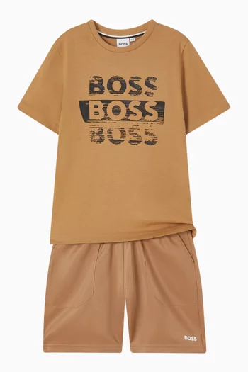 شورت رياضي بشعار الماركة مزيج قطن