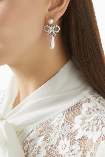 Pearl Bow Droplet Earrings in Silver-plated Brass
