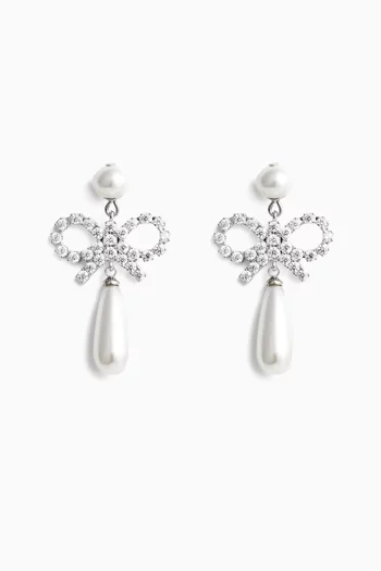 Pearl Bow Droplet Earrings in Silver-plated Brass