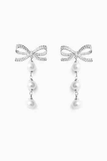 Bow Tiered Pearl Earrings in Silver-plated Brass