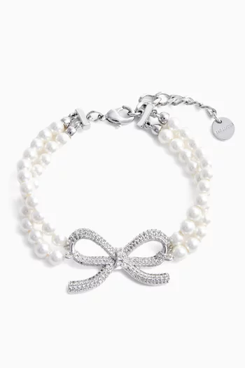 Double Pearl Bow Bracelet in Silver-plated Brass
