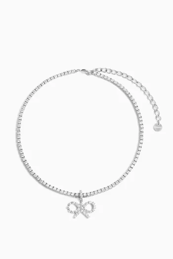 Crystal Bow Tennis Necklace in Silver-plated Brass