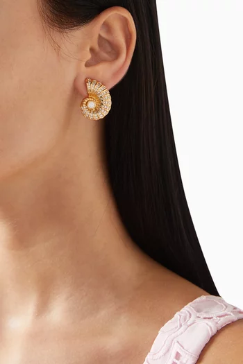 Crystal Shell Stud Earrings in Gold-plated Brass
