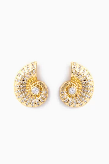 Crystal Shell Stud Earrings in Gold-plated Brass