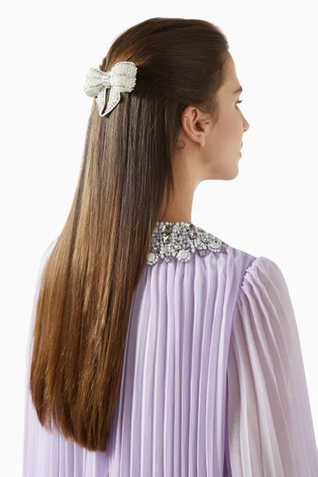 Embellished Bow Hairclip in Satin