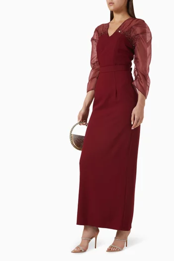 Embellished Dress in Crepe & Organza