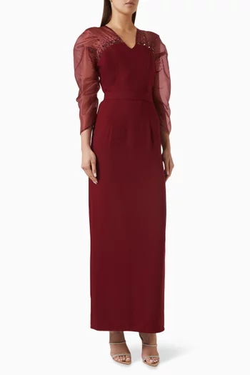 Embellished Dress in Crepe & Organza