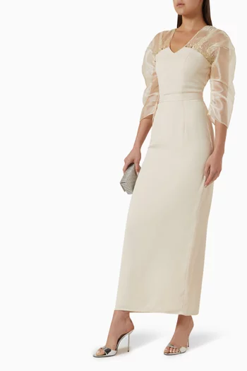 Embellished Dress in Crepe & Organza