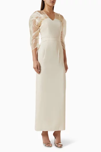Embellished Dress in Crepe & Organza