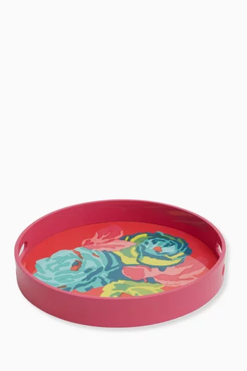 Nizam Flower Round Tray in Lacquered Wood