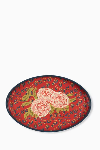 Leopard Flower Oval Tray in Lacquered Wood