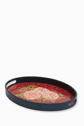 Leopard Flower Oval Tray in Lacquered Wood