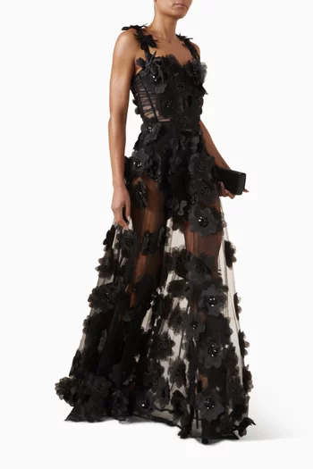 Rosalie Floral-appliqué Dress in Tulle