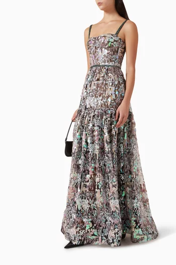 Midnight Embellished Tiered Gown