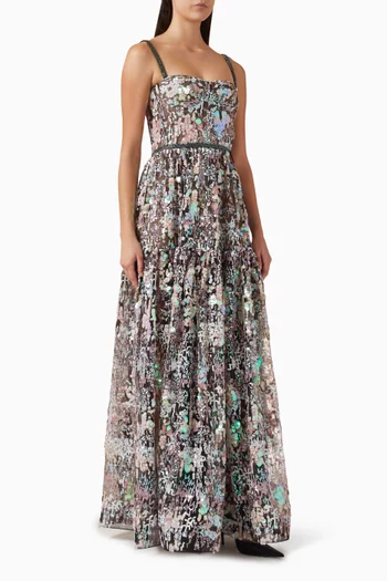 Midnight Embellished Tiered Gown