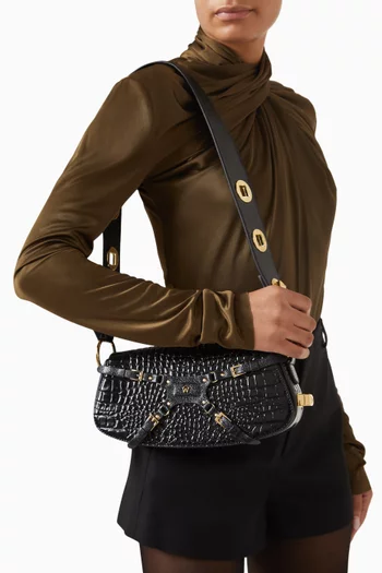 Lilith Shoulder Bag in Croc-embossed Leather