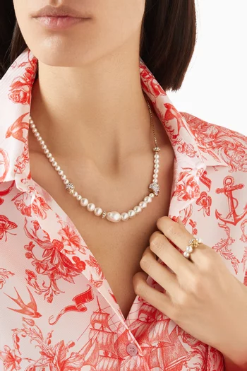 قلادة مزينة بلؤلؤ وحلي بتصميم جمجمة نحاس بلون ذهبي