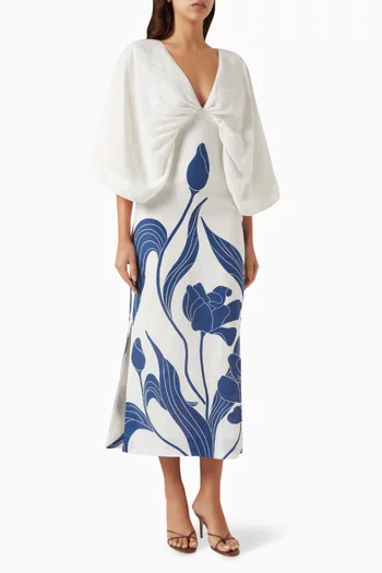 Doble Flor Midi Dress in Linen