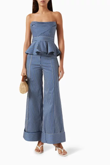Alborada Striped Peplum Top in Cotton Twill