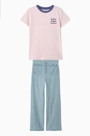 تي شيرت مخطط بشعار الماركة قطن جيرسيه